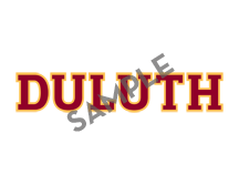 The word "Duluth" in maroon and gold, superimposed with the word "sample."
