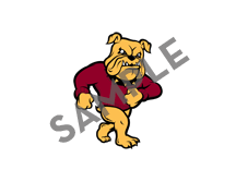A gold bulldog, walking, superimposed with the word "sample."